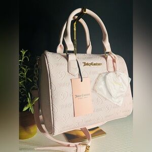 Juicy Couture Fame Satchel Crossbody Bag Blush Logo w Heart Charm NWT